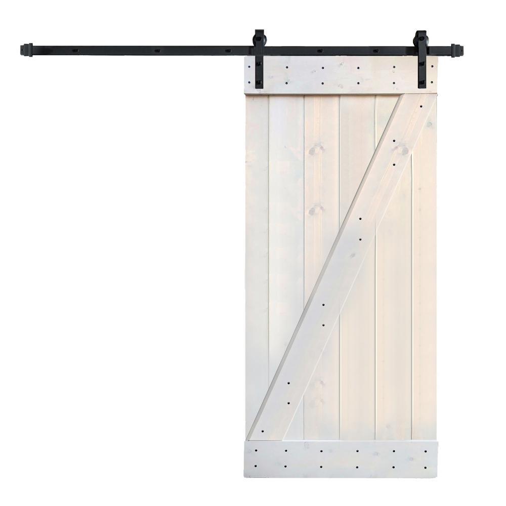 36 in x 84 in Z Series DIY Dark Walnut Finished Knotty Pine Wood Sliding Barn Door Slab with Hardware Kit - Super Arbor