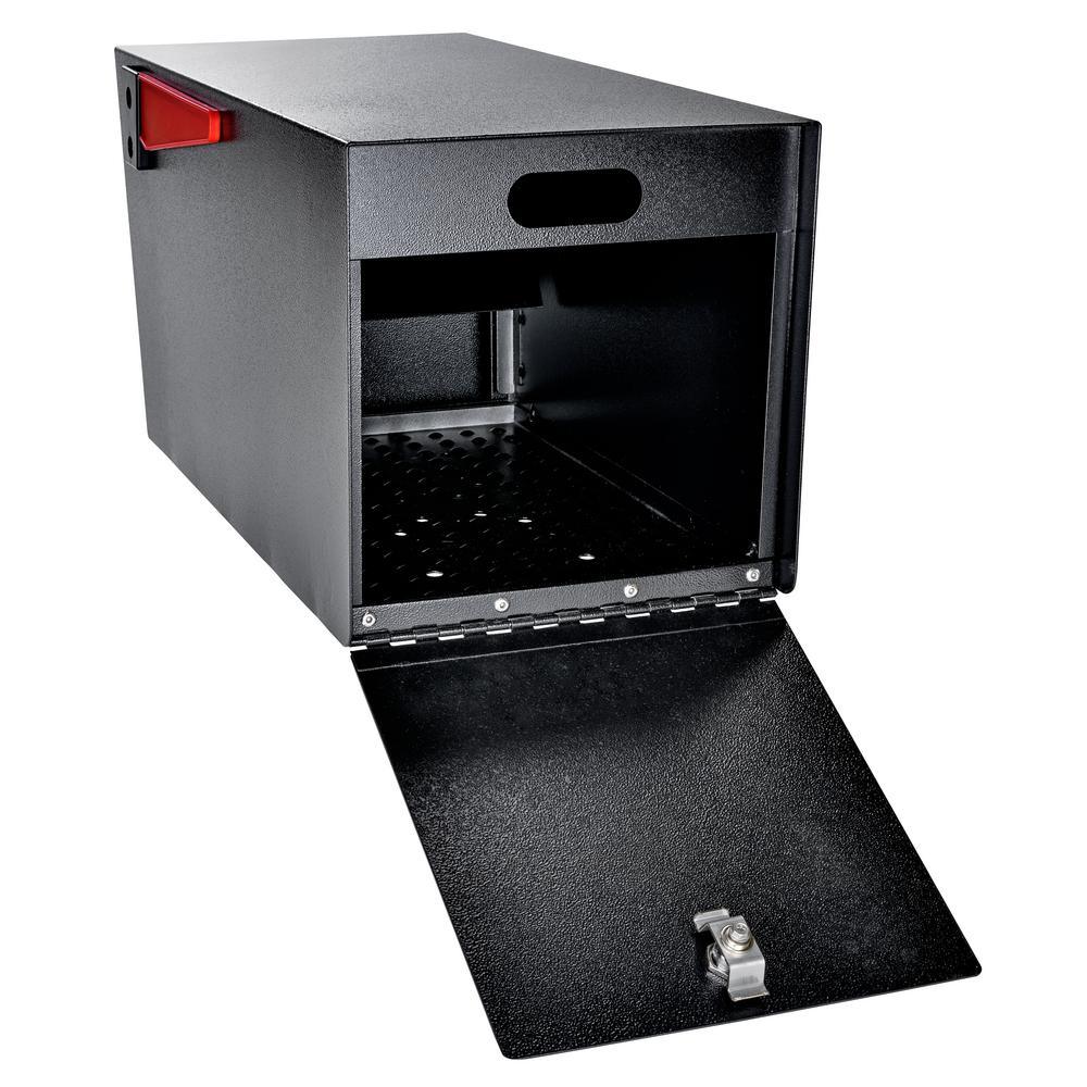 Mail Manager Street Safe Black Post-Mount Mailbox with High Security Reinforced Rear Locking System - Super Arbor