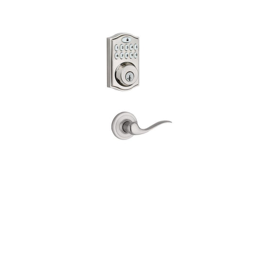 Z-Wave SmartCode Satin Nickel Single Cylinder Electronic Deadbolt featuring Tustin Hall/Closet Lever - Super Arbor