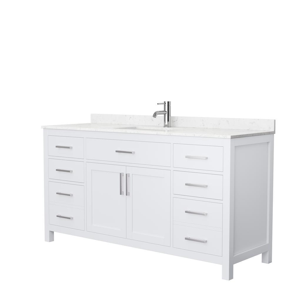 Beckett 54 in. W x 22 in. D Single Vanity in White with Cultured Marble Vanity Top in Carrara with White Basin - Super Arbor