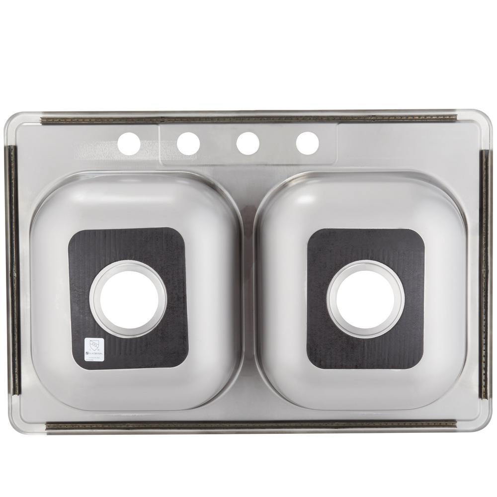 Drop-In Stainless Steel 33 in. 4-Hole Double Bowl Kitchen Sink - Super Arbor