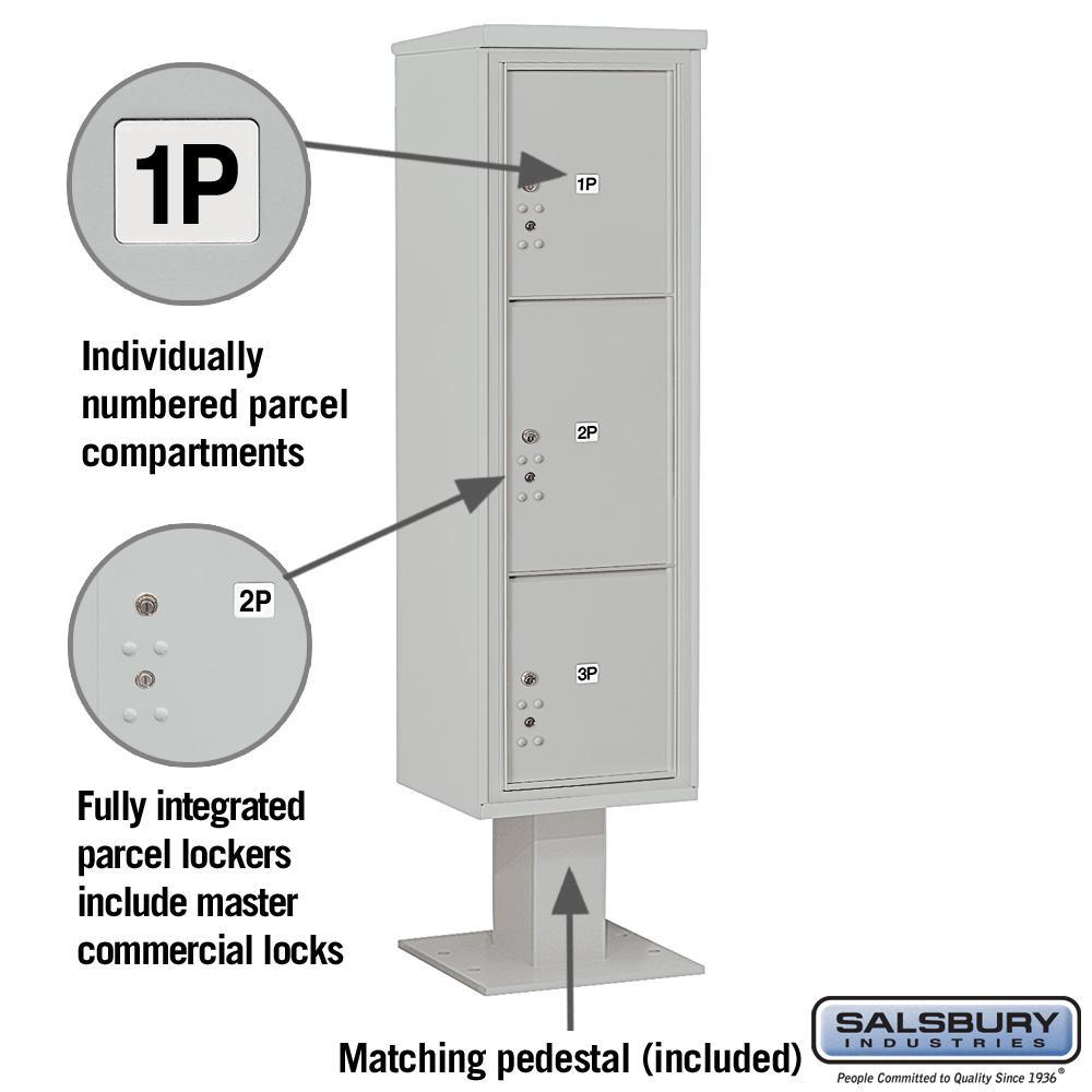 3400 Horizontal Series 3-Parcel Locker Pedestal Mount Mailbox - Super Arbor