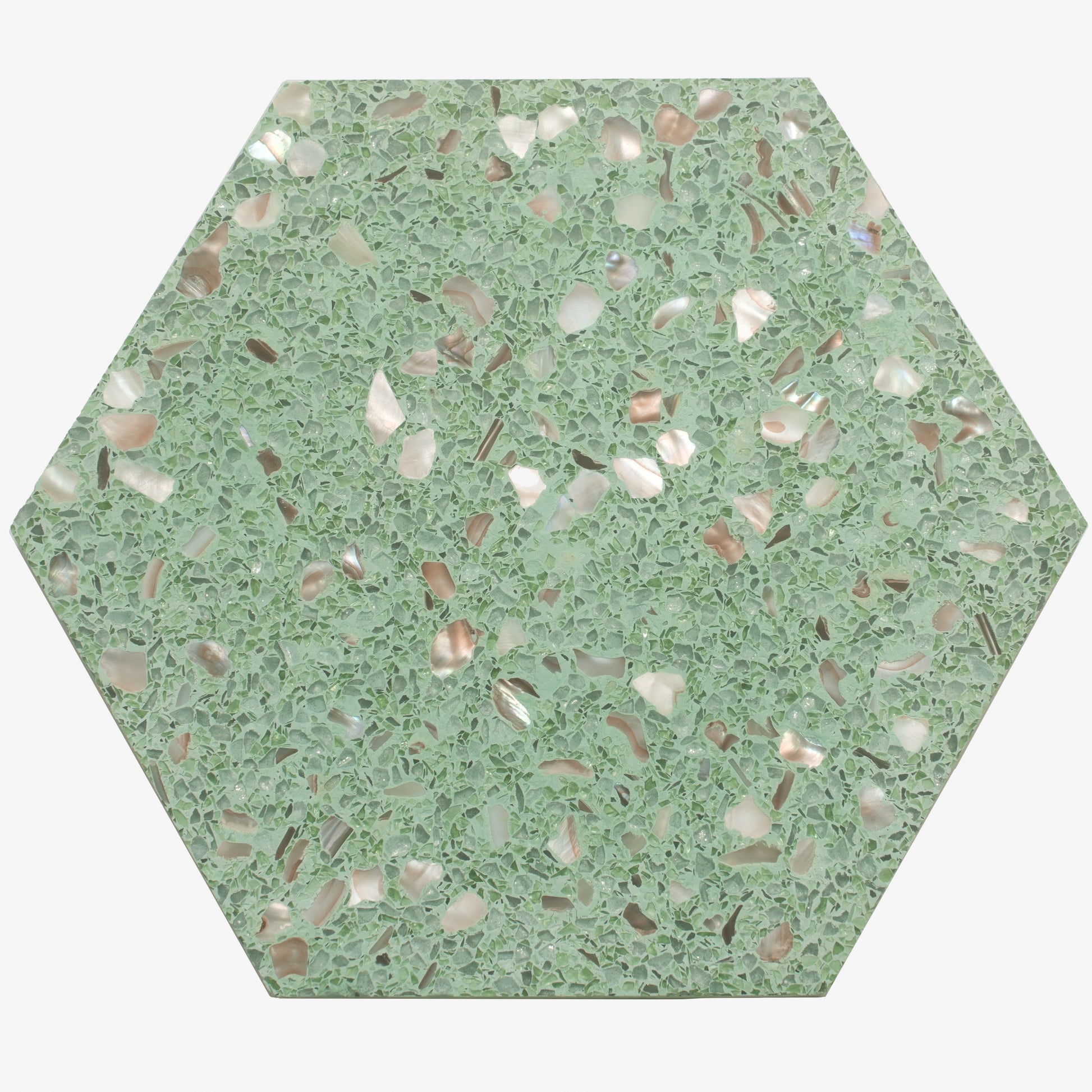 Apollo Tile Amalfi Mint Green with Copper flecks 8-in x 9-in Glossy Natural shell Patterned Hexagon Floor and Wall Tile product image