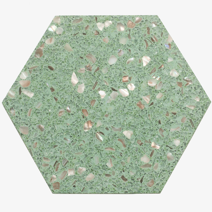 Apollo Tile Amalfi Mint Green with Copper flecks 8-in x 9-in Glossy Natural shell Patterned Hexagon Floor and Wall Tile product image