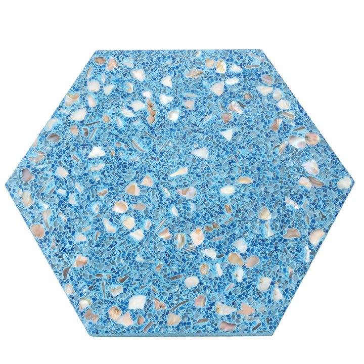 Apollo Tile Amalfi Yosemite Blue with Copper flecks 8-in x 9-in Glossy Natural shell Patterned Hexagon Floor and Wall Tile product image