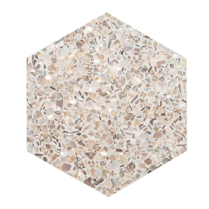 Apollo Tile Amalfi Ivory White with Copper flecks 8-in x 9-in Glossy Natural shell Patterned Hexagon Floor and Wall Tile product image