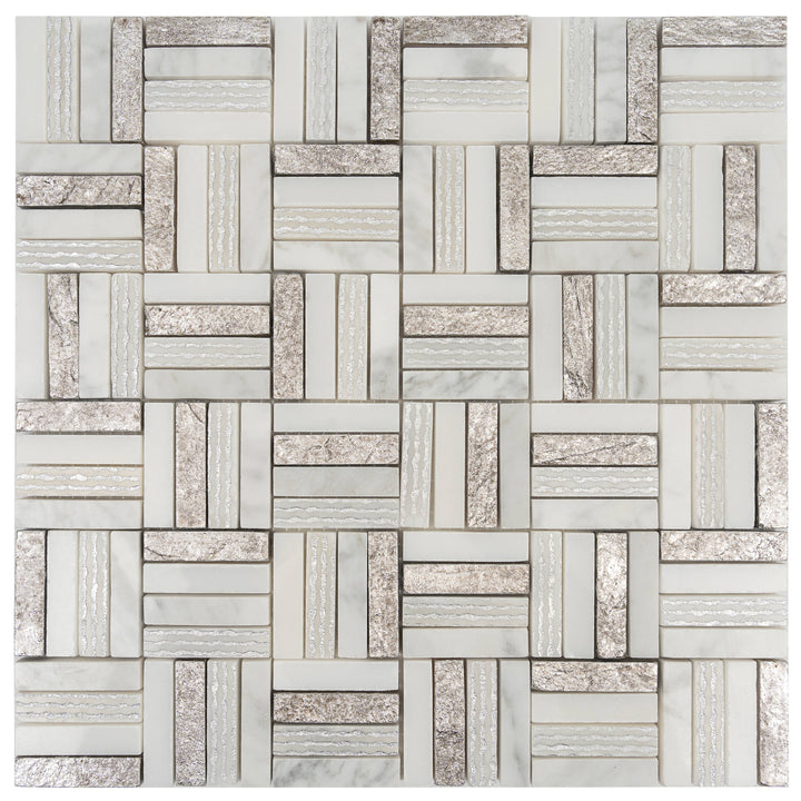 Apollo Tile Artisana Silver White 12-in x 12-in Multi-finish Natural stone Marble Mosaic Floor and Wall Tile product image