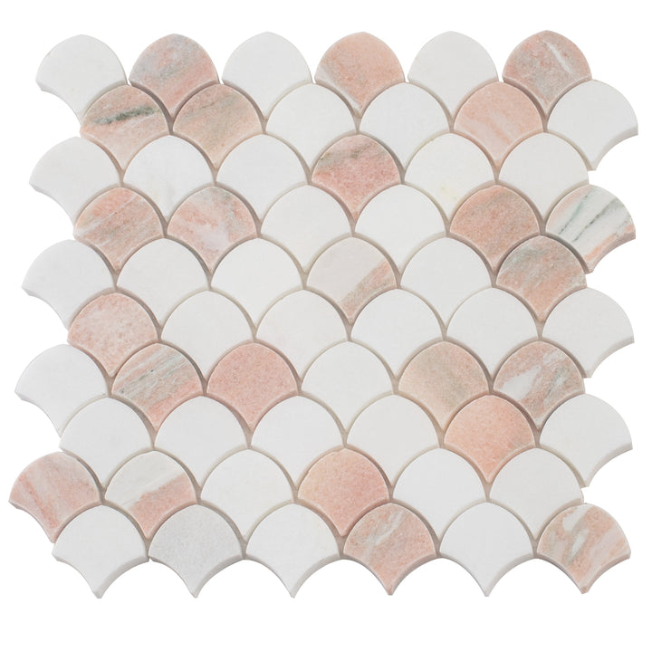 Apollo Tile Rosendal Pink, White 11-in x 11-in Polished Natural stone Marble Patterned Scale Mosaic Floor and Wall Tile product image