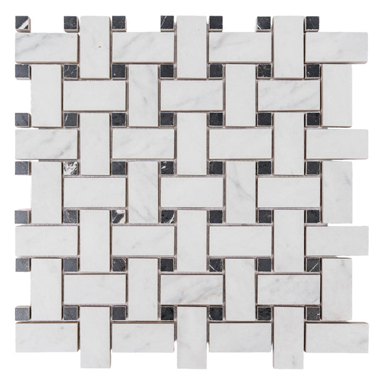 Apollo Tile Regalia White, Black 12-in x 12-in Matte Porcelain Encaustic Basketweave Mosaic Floor and Wall Tile product image