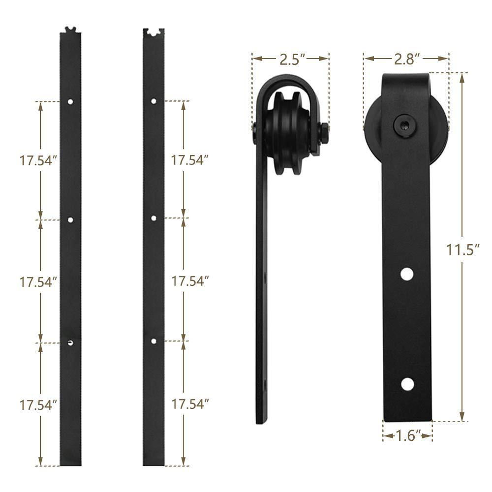 10 ft./120 in. Black Bent Strap Sliding Barn Door Track and Hardware Kit for Single Door with Floor Guide - Super Arbor