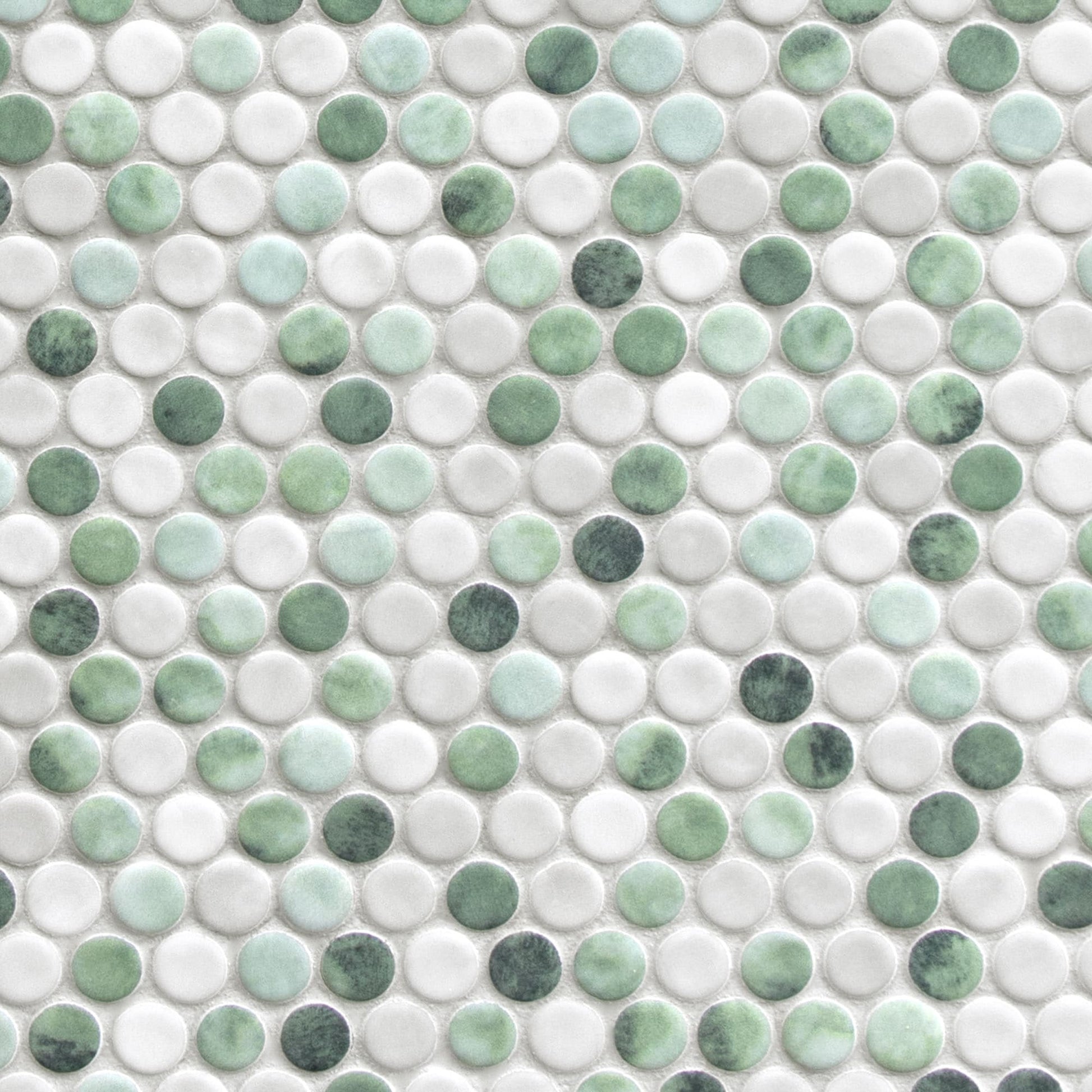 SUNWINGS Circle Cement Green 10-in x 11-in Matte Recycled glass Cement look Penny round Mosaic Floor and Wall Tile product image
