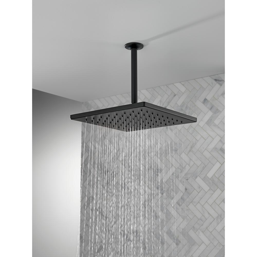 1-Spray 11.8 in. Single Wall Mount Square Fixed Rain Shower Head in Matte Black - Super Arbor