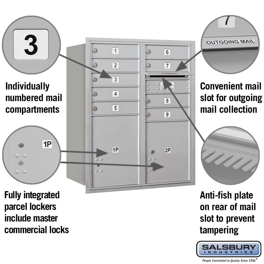 3700 Horizontal Series 9-Compartment with 2-Parcel Locker Recessed Mount Mailbox - Super Arbor