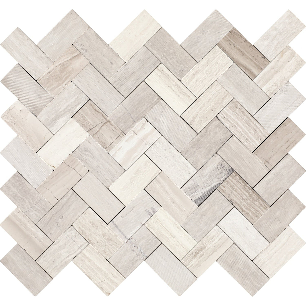 Daltile Minute Mosaix Chenille White 10-in x 12-in Multi-finish Natural stone Marble/limestone Marble look Herringbone Mosaic Wall Tile product image