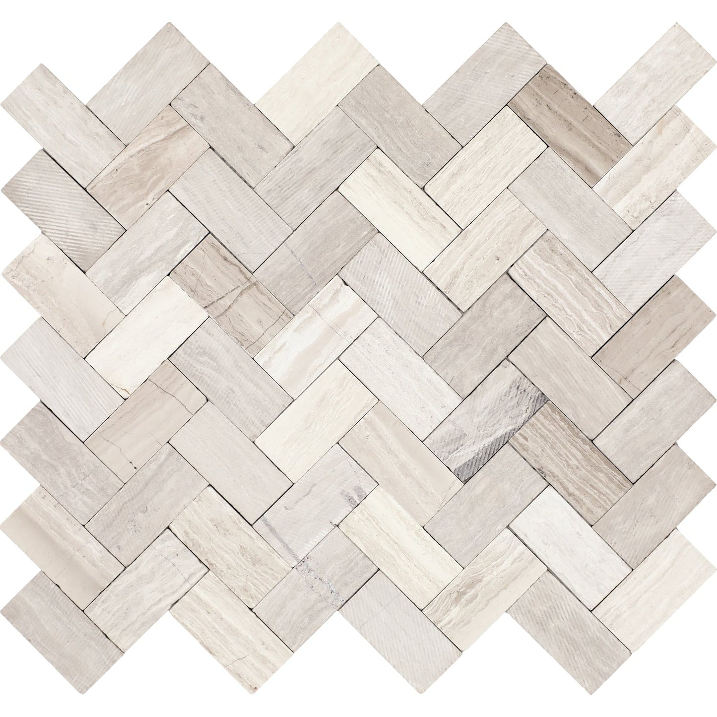 Daltile Minute Mosaix Chenille White 10-in x 12-in Multi-finish Natural stone Marble/limestone Marble look Herringbone Mosaic Wall Tile product image