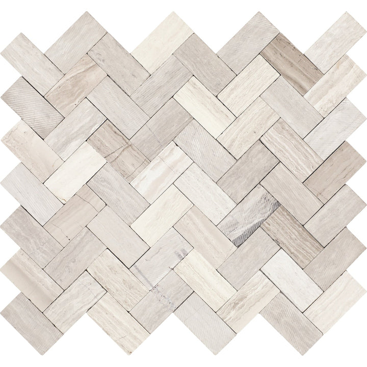 Daltile Minute Mosaix Chenille White 10-in x 12-in Multi-finish Natural stone Marble/limestone Marble look Herringbone Mosaic Wall Tile product image