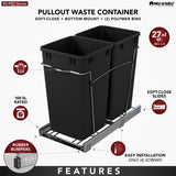 Rev-A-Shelf 27-Quart Plastic Soft Close Pull Out Trash Can
