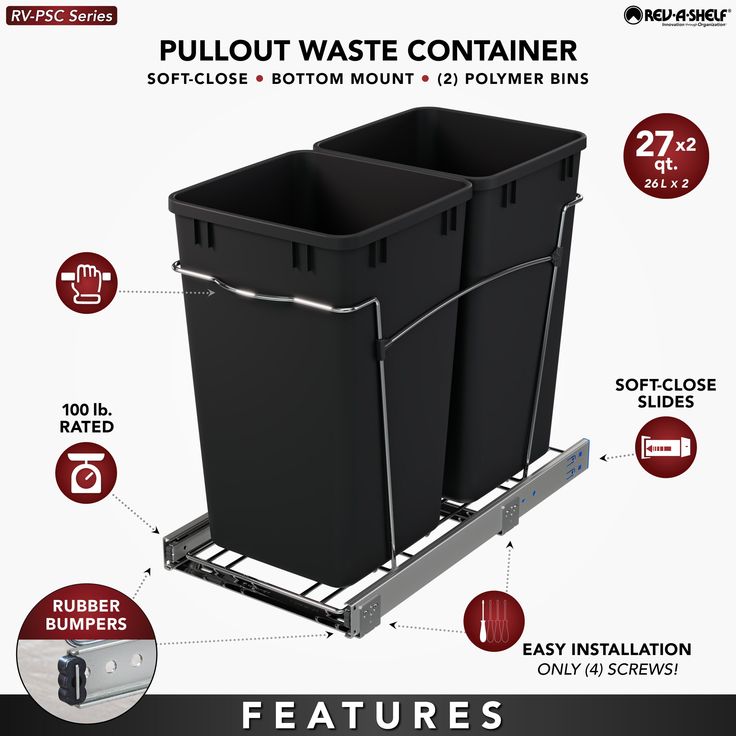 Rev-A-Shelf 27-Quart Plastic Soft Close Pull Out Trash Can