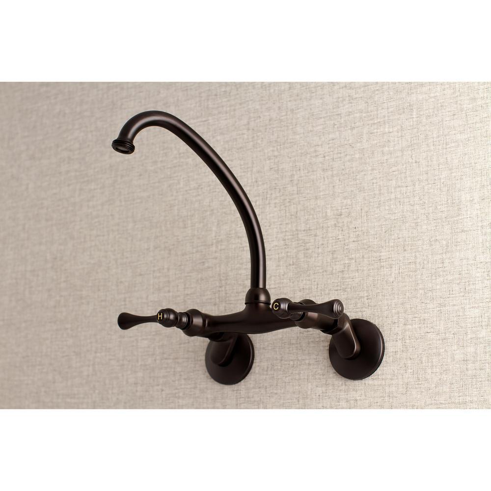 Adjustable Center 2-Handle Wall-Mount Laundry Faucet in Oil Rubbed Bronze - Super Arbor