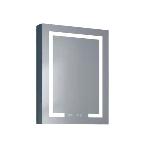 24 in. W x 32 in. H Rectangular Silver Aluminum Recessed/Surface Mount Right Medicine Cabinet with Mirror LED and Clock