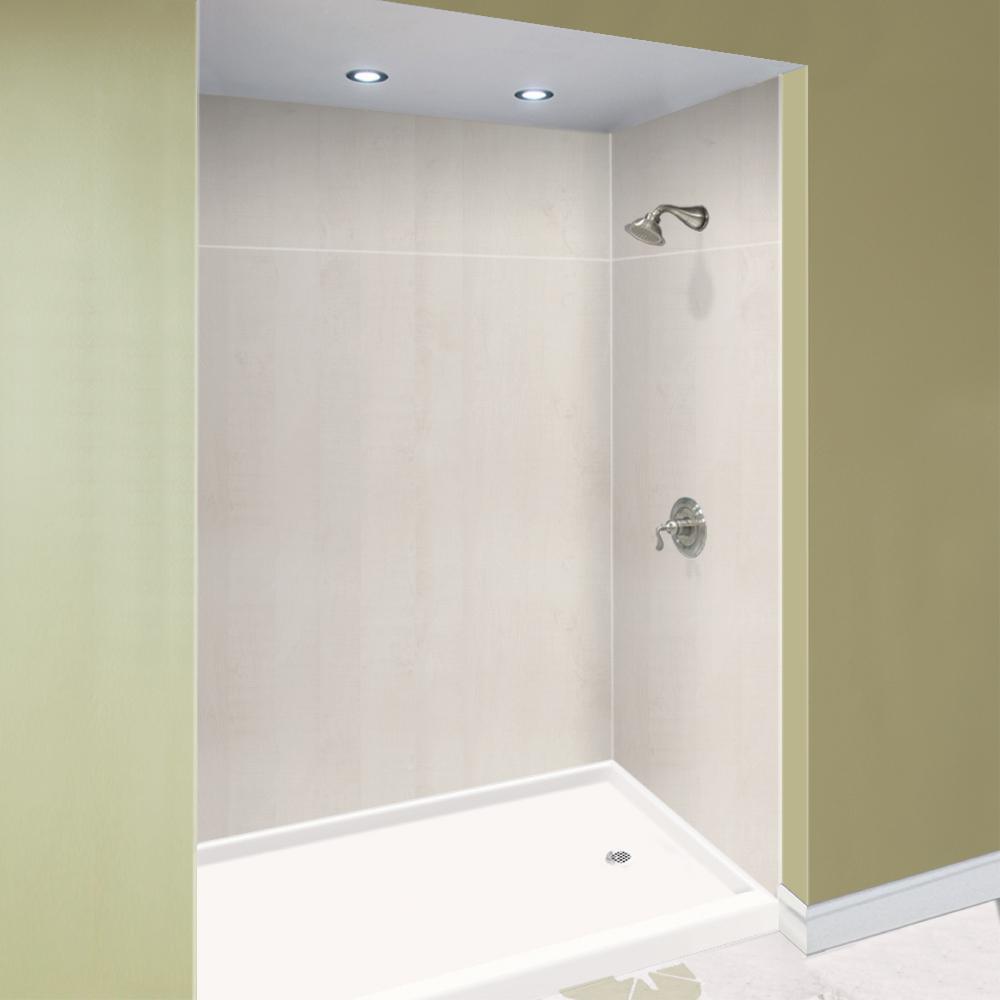 Expressions 48 in. x 48 in. x 96 in. 4-Piece Easy Up Adhesive Alcove Shower Wall Surround in Bianca - Super Arbor