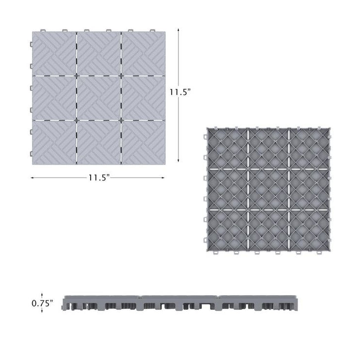 Pure Garden Outdoor Interlocking Square Look Patio and Deck Tiles in Gray (Set of 12) 2.88 ft. W x 3.83 ft. L Polypropylene