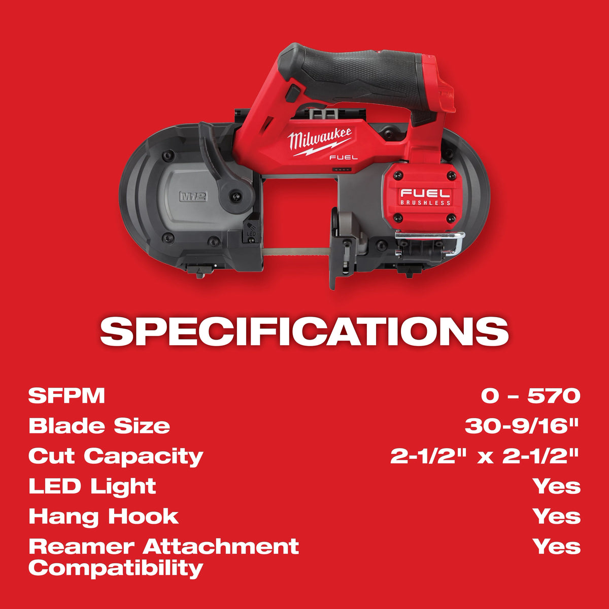 Milwaukee M12 FUEL 12-Volt Lithium-Ion Cordless Compact Band Saw XC Kit with 2 Batteries, Charger, Reamer, 3 Blades, and Bag
