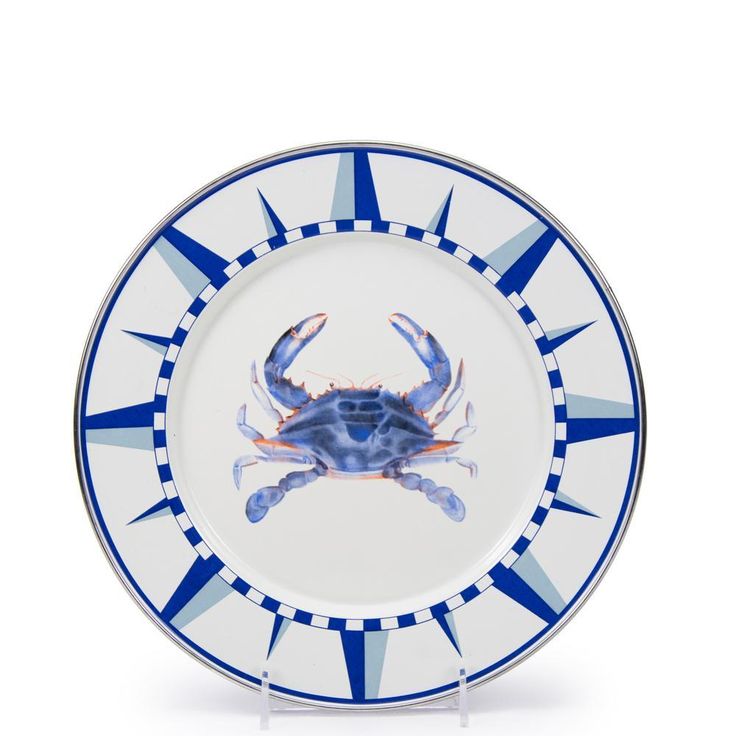 10.5 in. Blue Crab Enamelware Round Dinner Plate Set of 4