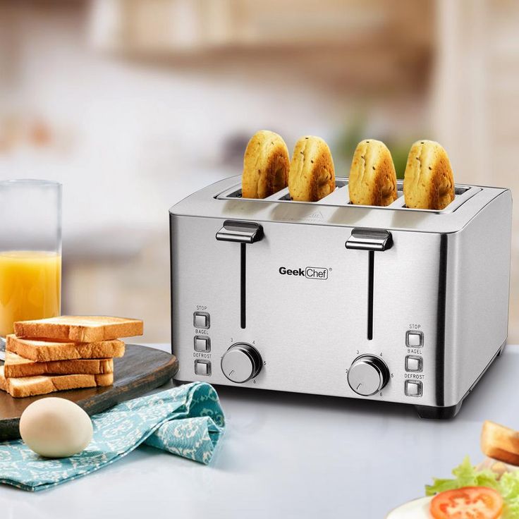 1500 W 4-Slice Silver Wide Slot Toaster with 6 Bread Shade Settings and Removable Crumb Tray