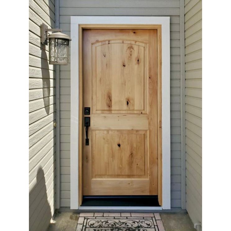 Krosswood Doors 32 in. x 96 in. Rustic Knotty Alder Arch Top Provincial Stain Right-Hand Inswing Wood Single Prehung Front Door