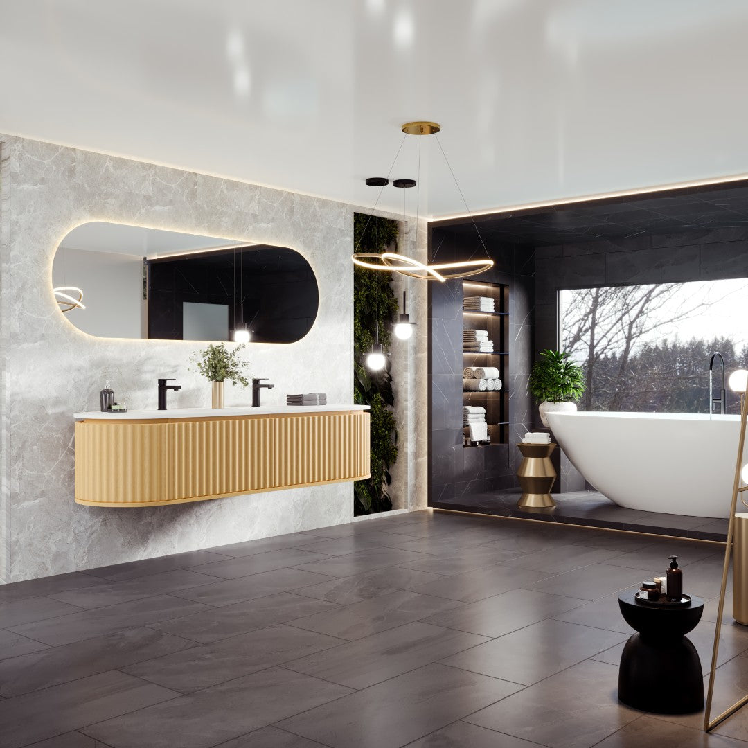 Eviva Haven 71"W x 22"D Natural Oak Double Sink Bathroom Vanity with White Solid Surface Countertop and Integrated Sinks