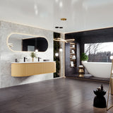 Eviva Haven 71"W x 22"D Natural Oak Double Sink Bathroom Vanity with White Solid Surface Countertop and Integrated Sinks