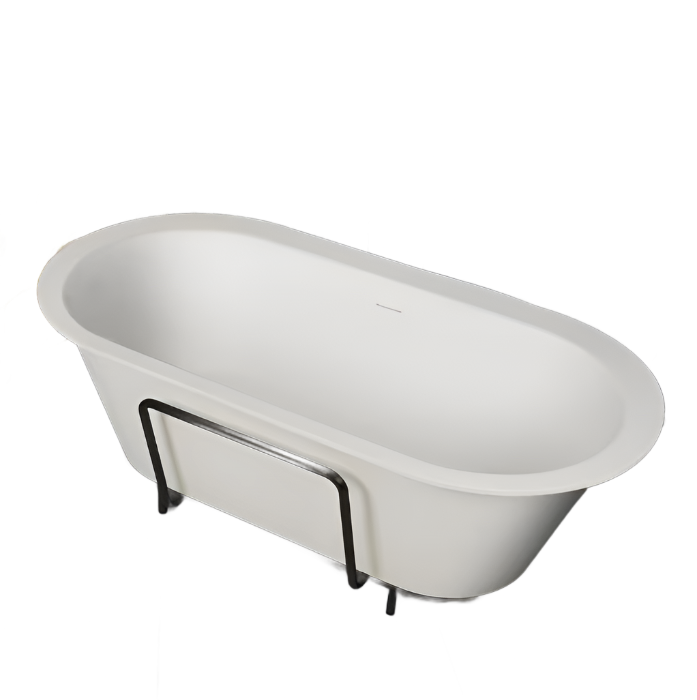 Moray 71 in. x 35 in. Solid Surface Stone Resin Flatbottom Freestanding Double Slipper Soaking Bathtub in Matte White