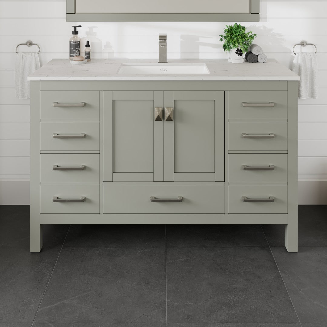 Eviva London 54-in Gray Undermount Single Sink Bathroom Vanity with White Carrara Quartz Top