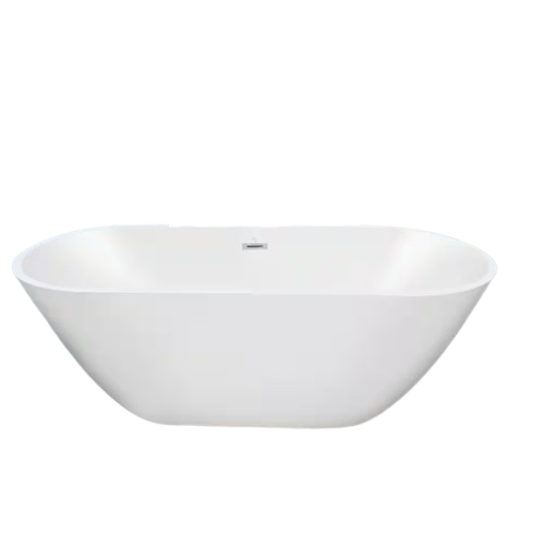 55 in. Acrylic Flatbottom Oval Freestanding Soaking Tub Non-Whirlpool Double-Slipper Bathtub in Gloss White
