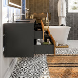 Eviva Vienna 75 in. W x 20.70 in. D x 21.60 in. H Floating Double Bathroom Vanity, Black Oak, Acrylic Top in Black