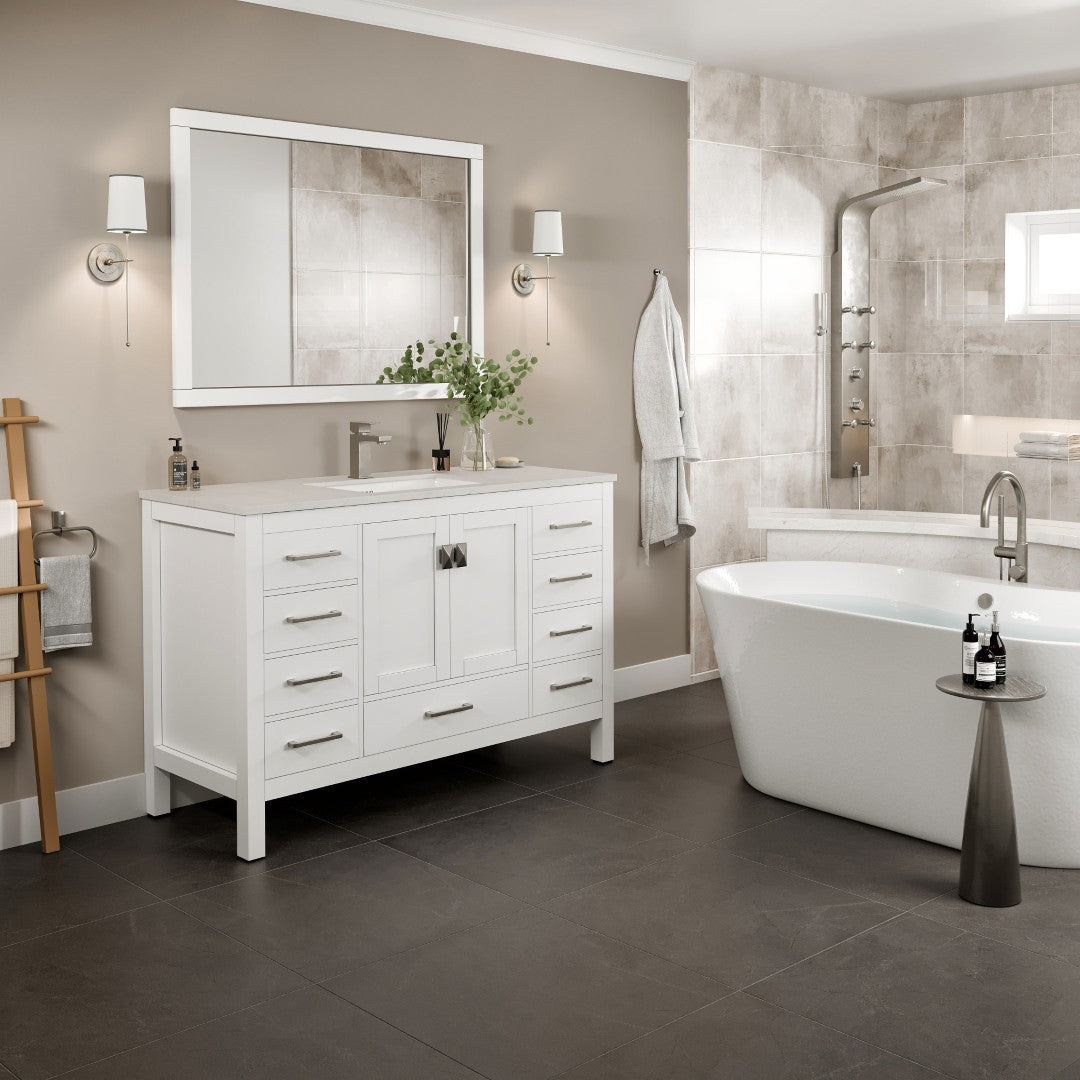 Eviva London 54 in. W x 18 in. D x 34 in. H Bathroom Vanity in White with White Carrara Marble/Quartz Top and White Sink