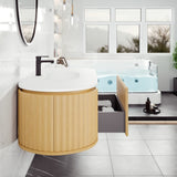 Eviva Haven 48"W x 22"D Natural Oak Wall Mount Bathroom Vanity with White Solid Surface Countertop and Integrated Sink