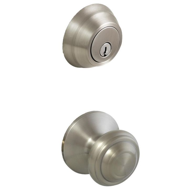 Madrid Satin Nickel Passage Knob and Wavelet Single Cylinder Combo Pack