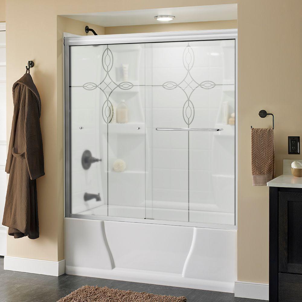 Simplicity 60 in. x 58-1/8 in. Semi-Frameless Traditional Sliding Bathtub Door in Chrome with Transition Glass - Super Arbor