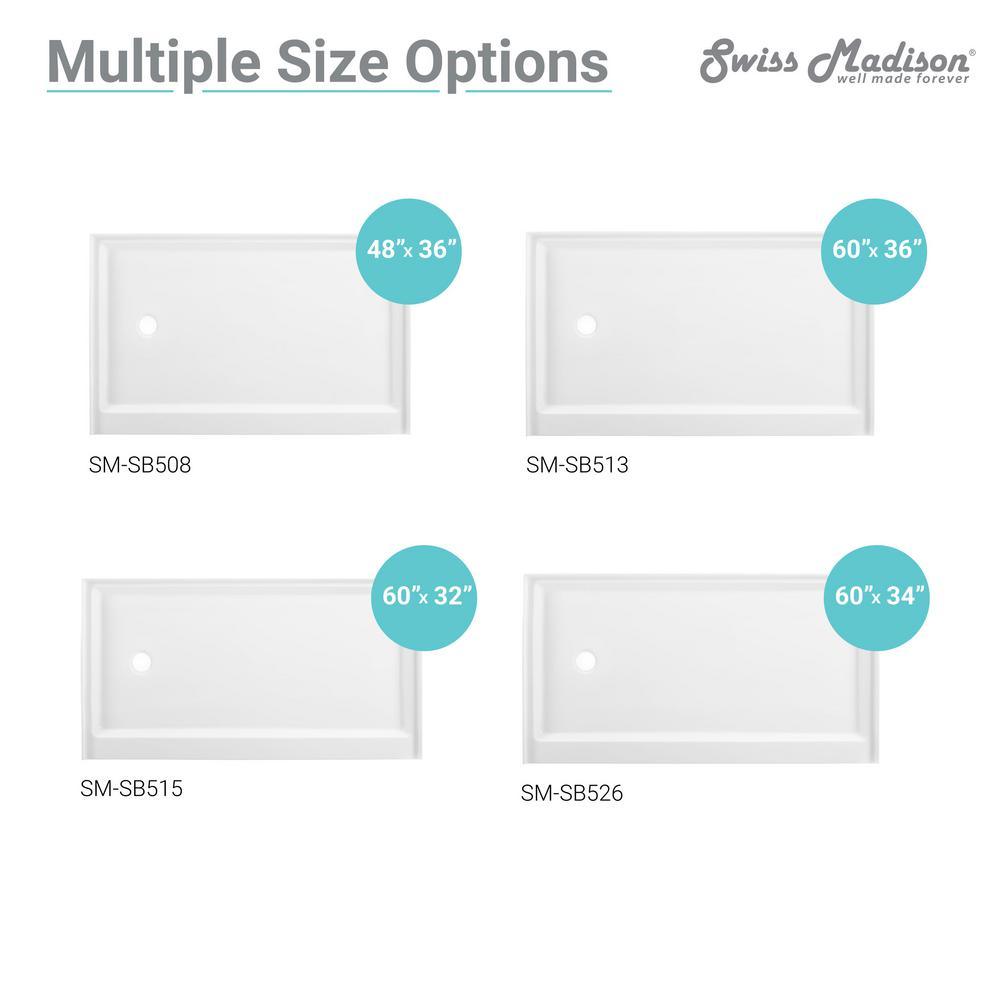 Voltaire 48 in. x 36 in. Single Threshold Acrylic Left Drain Shower Base in White - Super Arbor