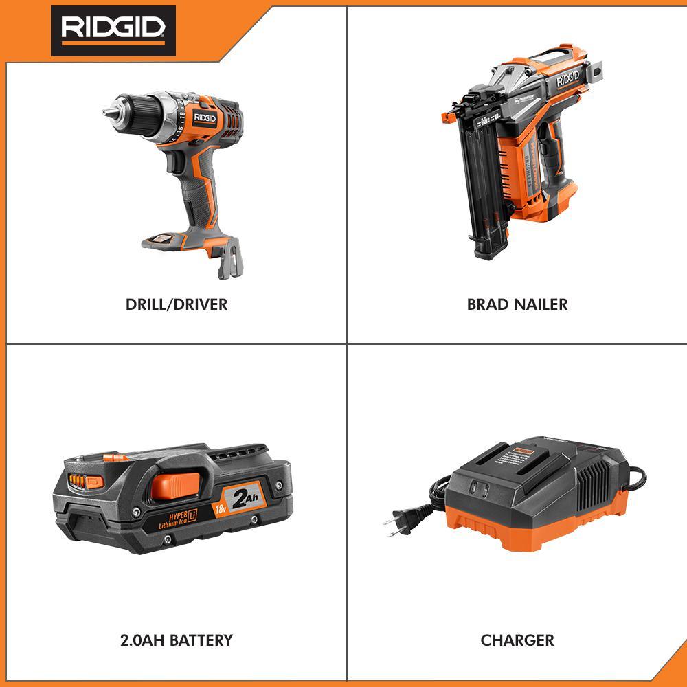 18-Volt Cordless Drill/Driver and Brad Nailer Combo Kit with (1) 2.0 Ah Battery and Charger - Super Arbor
