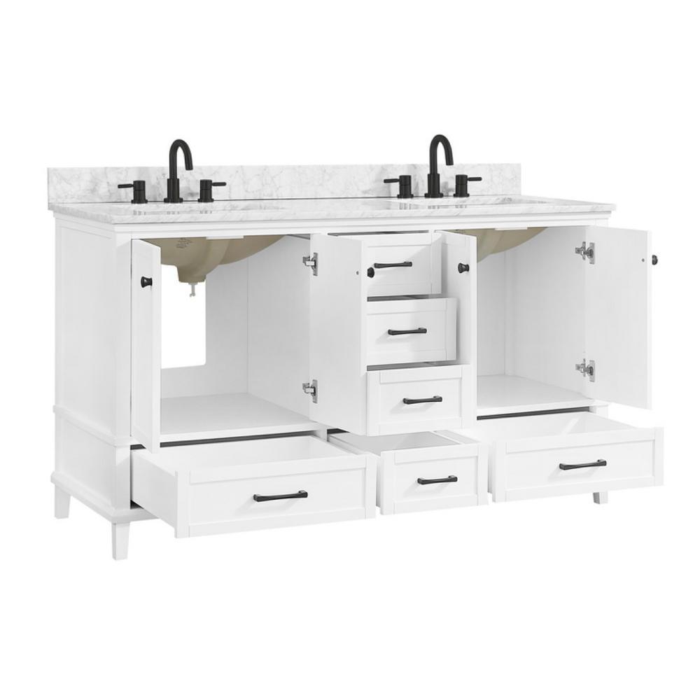 Merryfield 61 in. W x 22 in. D Bath Vanity in White with Marble Vanity Top in Carrara White with White Basin - Super Arbor