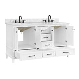Merryfield 61 in. W x 22 in. D Bath Vanity in White with Marble Vanity Top in Carrara White with White Basin - Super Arbor