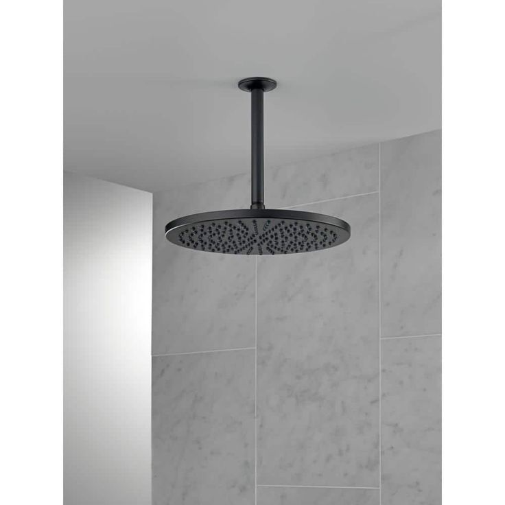 1-Spray 11.8 in. Single Wall Mount Fixed Rain Shower Head in Matte Black