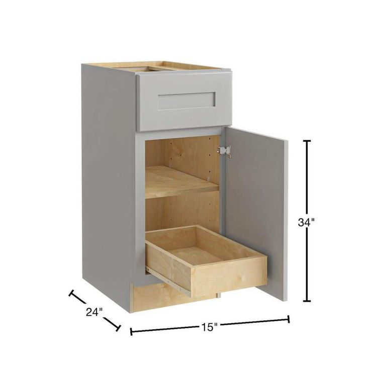 Home Decorators Collection Newport 15 in. W x 24 in. D x 34.5 in. H Assembled Plywood Base Kitchen Cabinet in Pearl Gray with 1ROT Soft Close RH