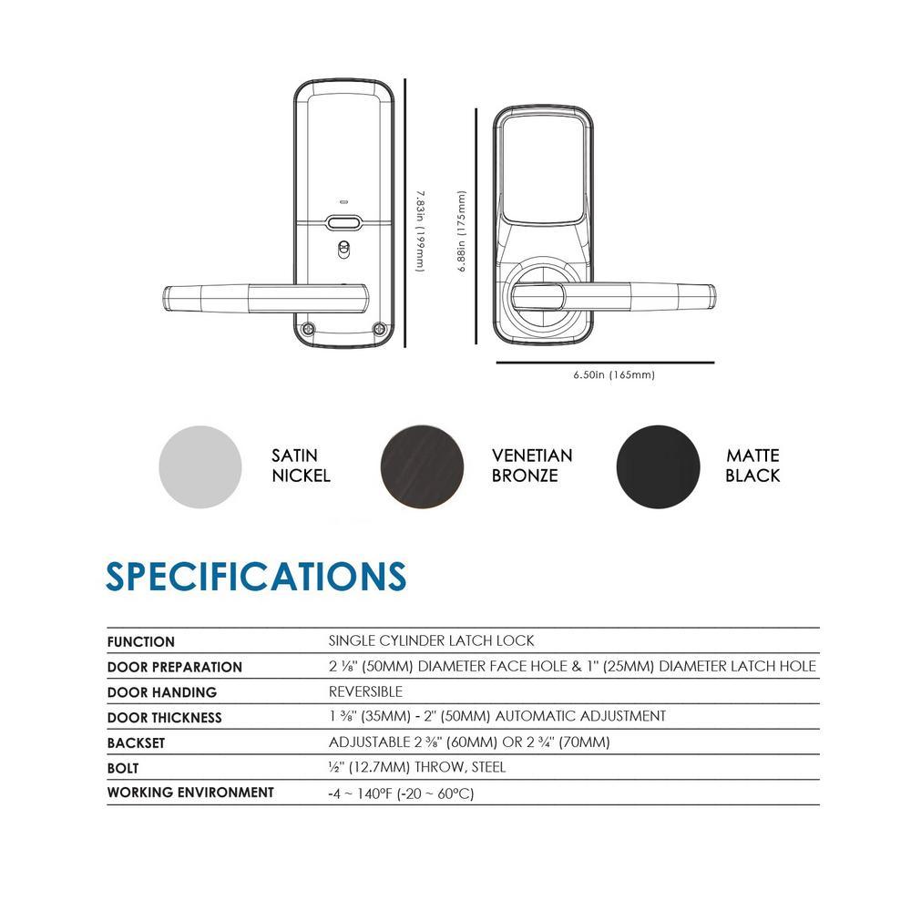 Secure Smart Touchscreen Keypad Door Latch Lock with Bluetooth, Venetian Bronze - Super Arbor