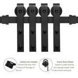 12 ft./144 in. Black Steel Sliding Barn Door Track and Hardware Kit for Double Doors with Floor Guide - Super Arbor