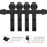 12 ft./144 in. Black Steel Sliding Barn Door Track and Hardware Kit for Double Doors with Floor Guide - Super Arbor