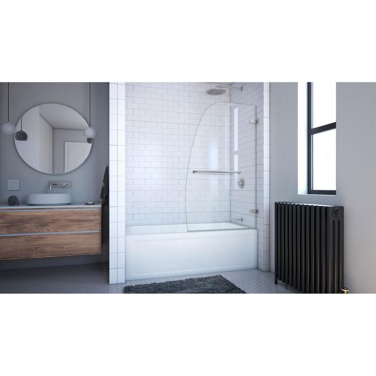 DreamLine Aqua Uno 34 5/16 in. W x 58 in. H Frameless Hinged Tub Door, Brushed Nickel